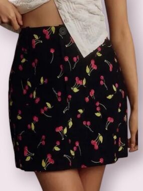 NWT Anthropologie Maeve Colette Black Cherry Print Mini Skirt Size XXS